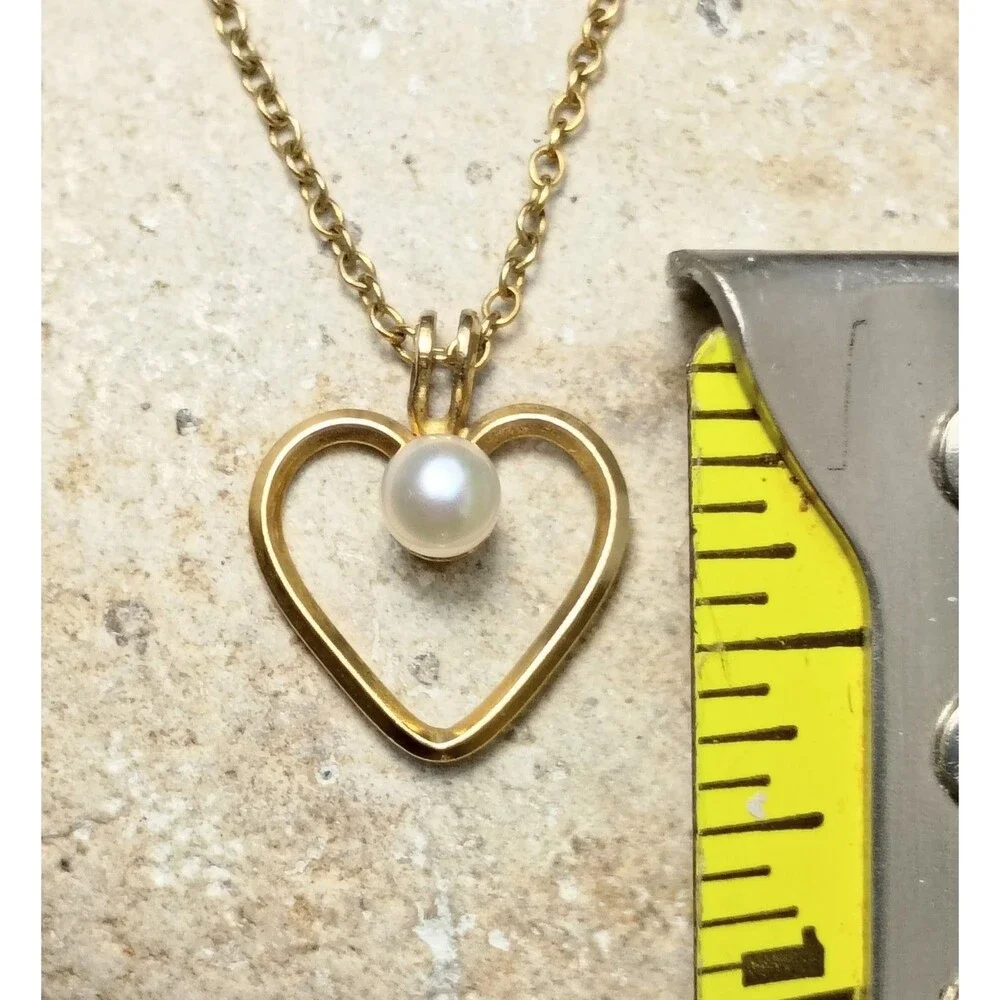 Vintage 14k GF Gold Filled Cultured Pearl Heart Pendant Necklace